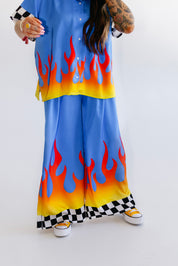Blue Ignition Checker Short Sleeve Satin Set