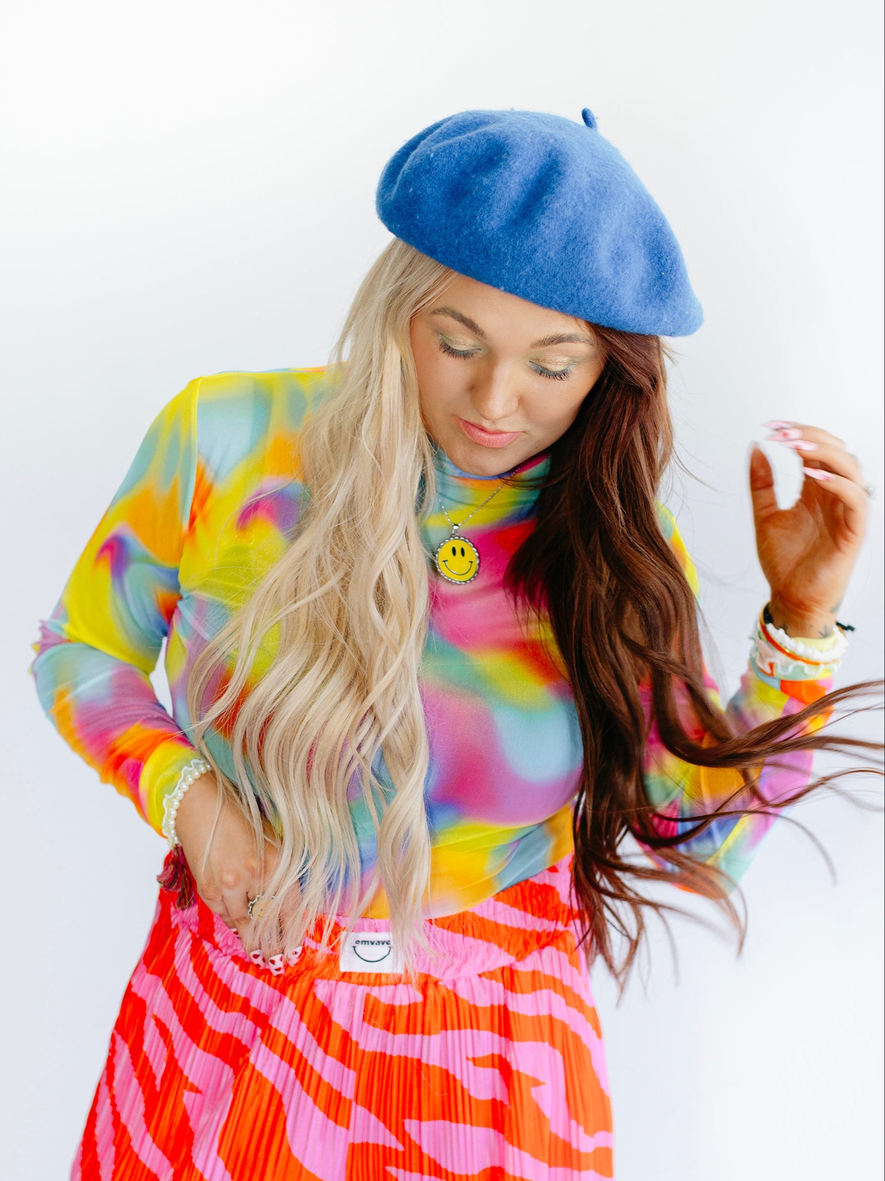 Technicolor Blur Mesh Top