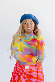 Technicolor Blur Mesh Top