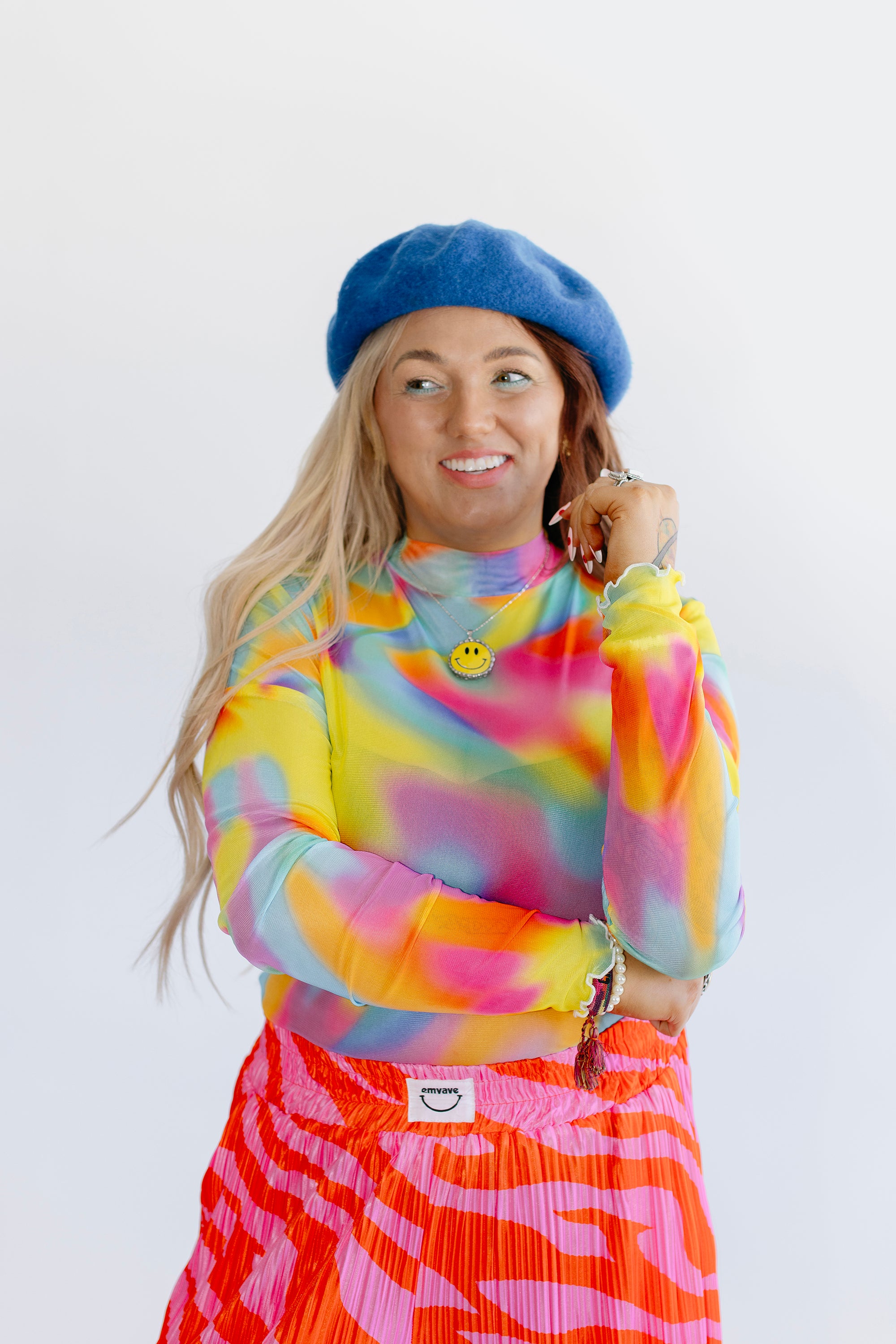 Technicolor Blur Mesh Top