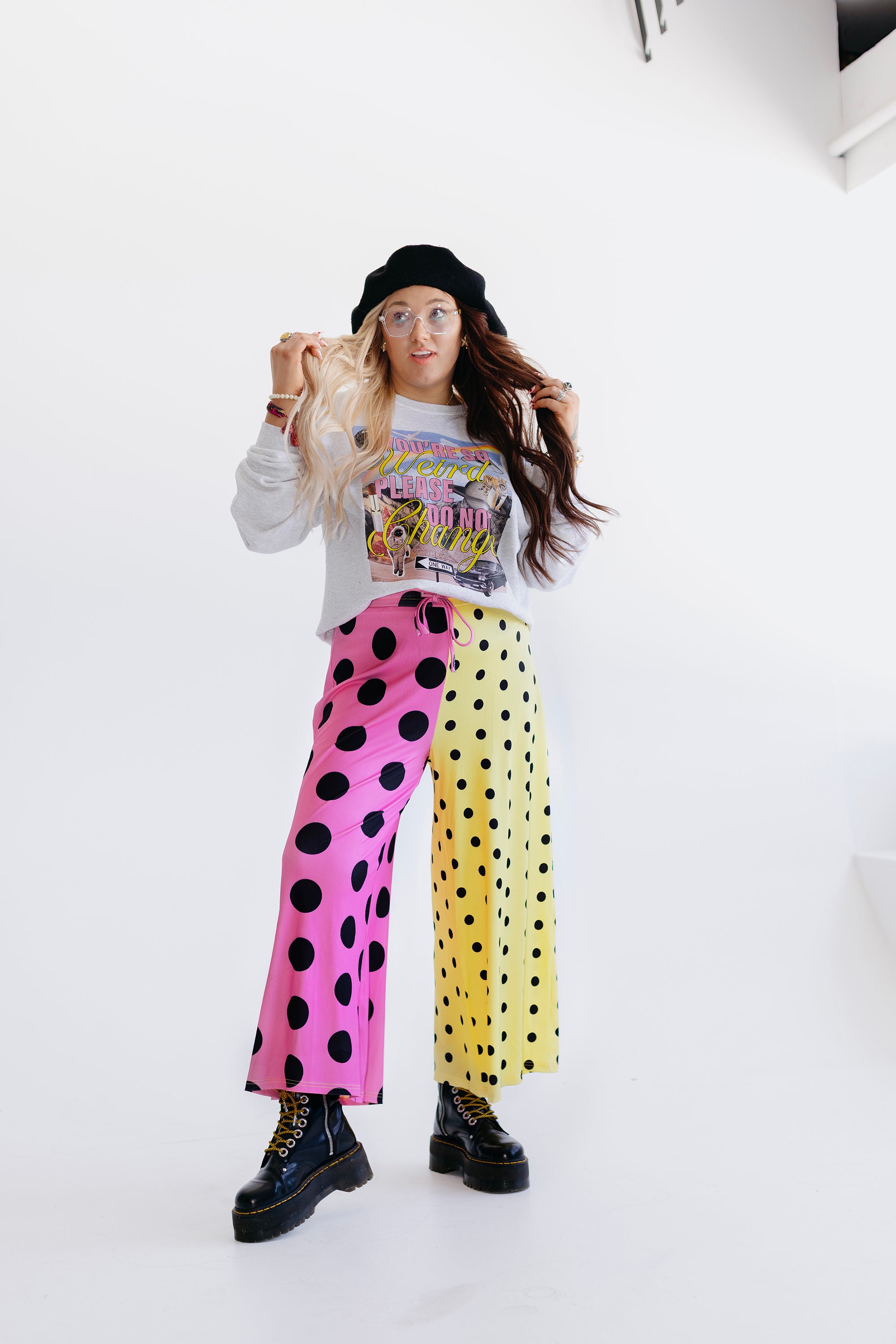 Polka Dot Pop Half & Half Cropped Pants