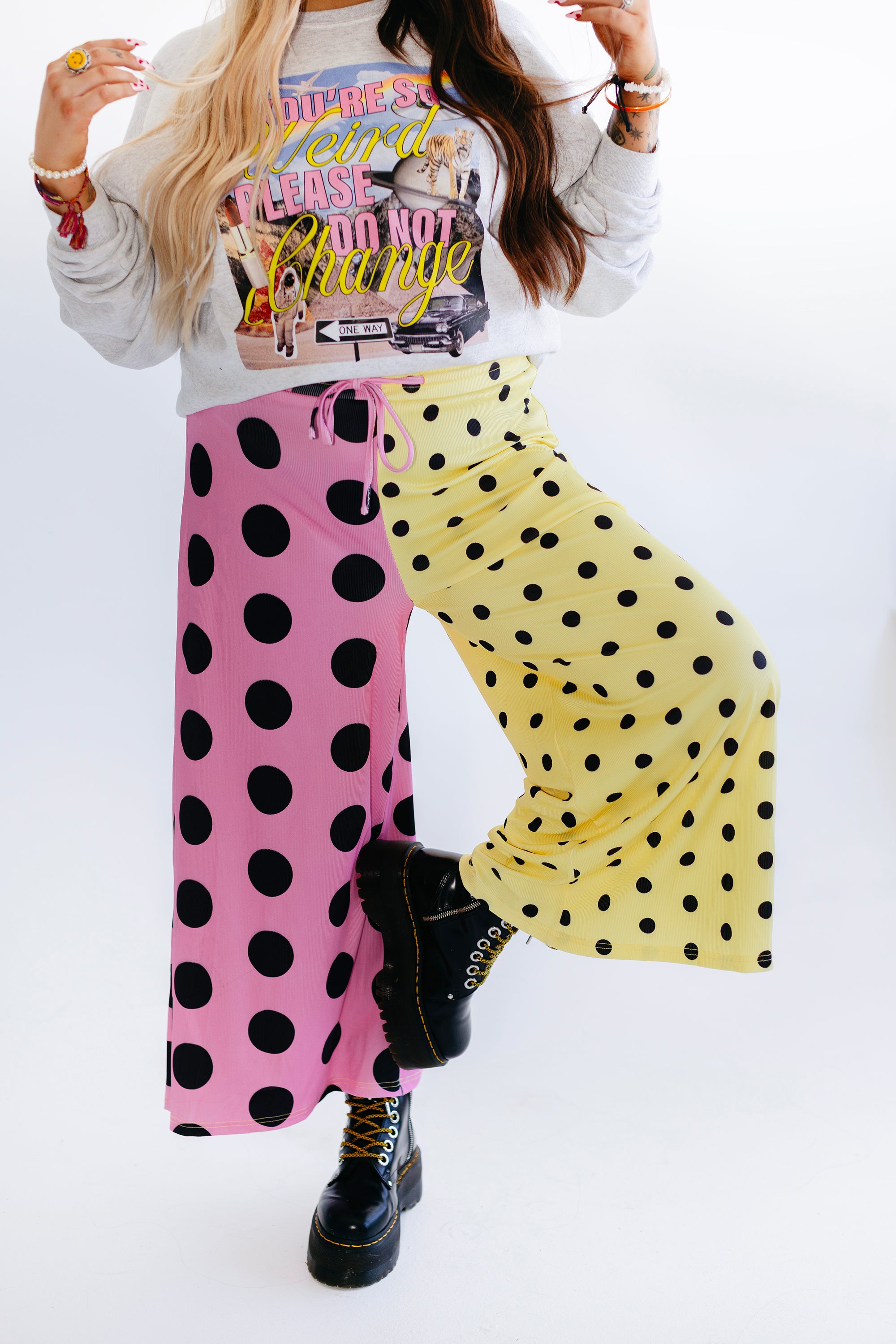 Polka Dot Pop Half & Half Cropped Pants