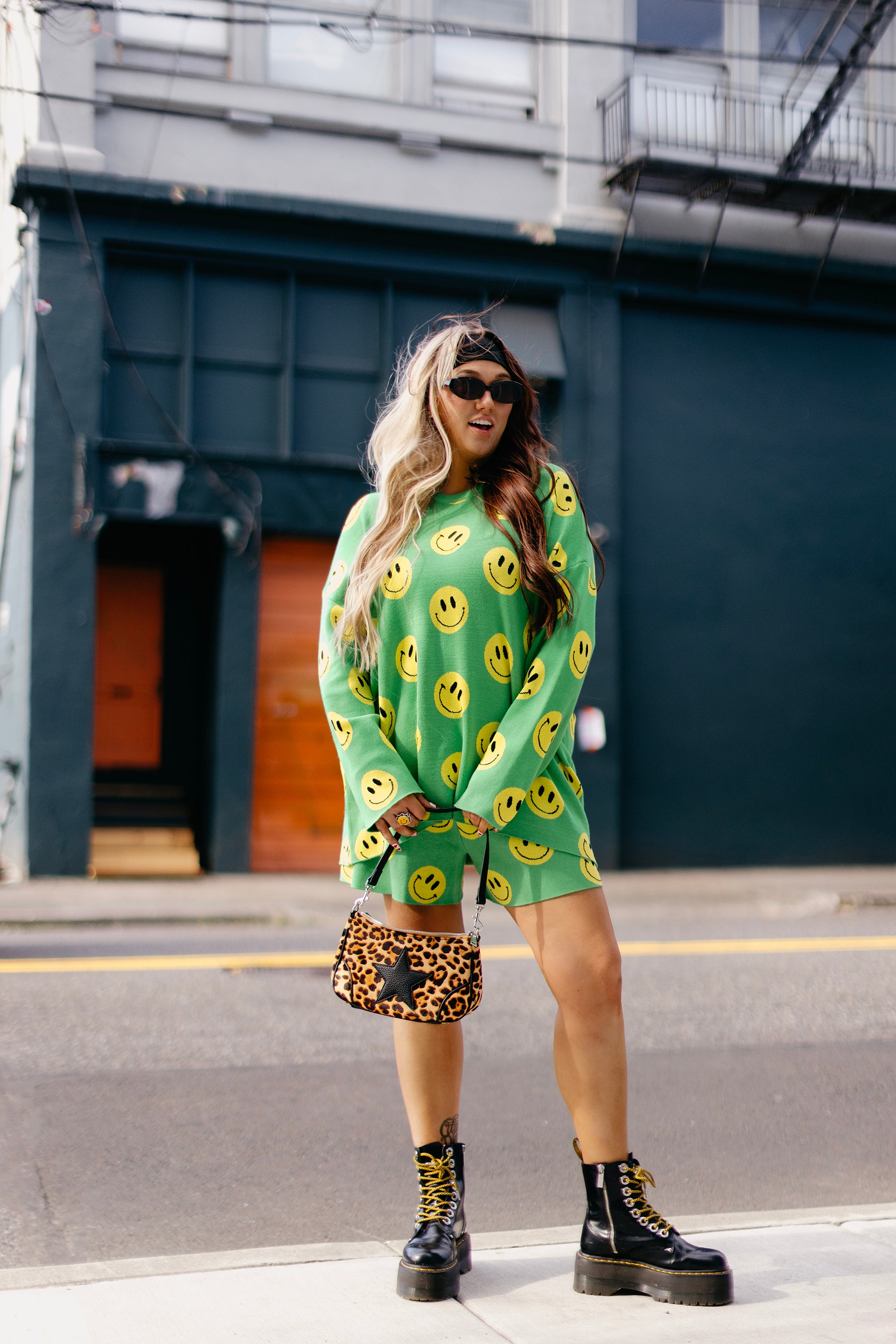 Made You Smile Green Knit Short Set