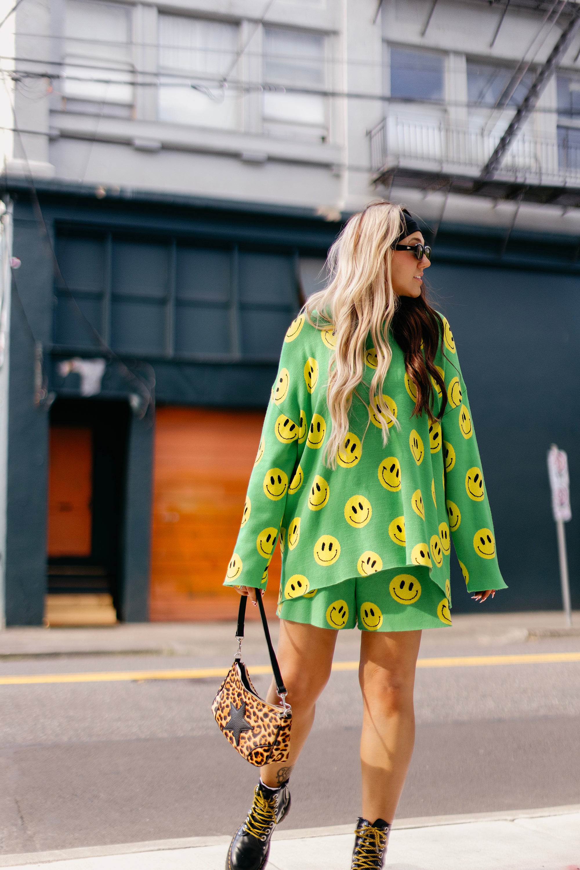 Made You Smile Green Knit Short Set