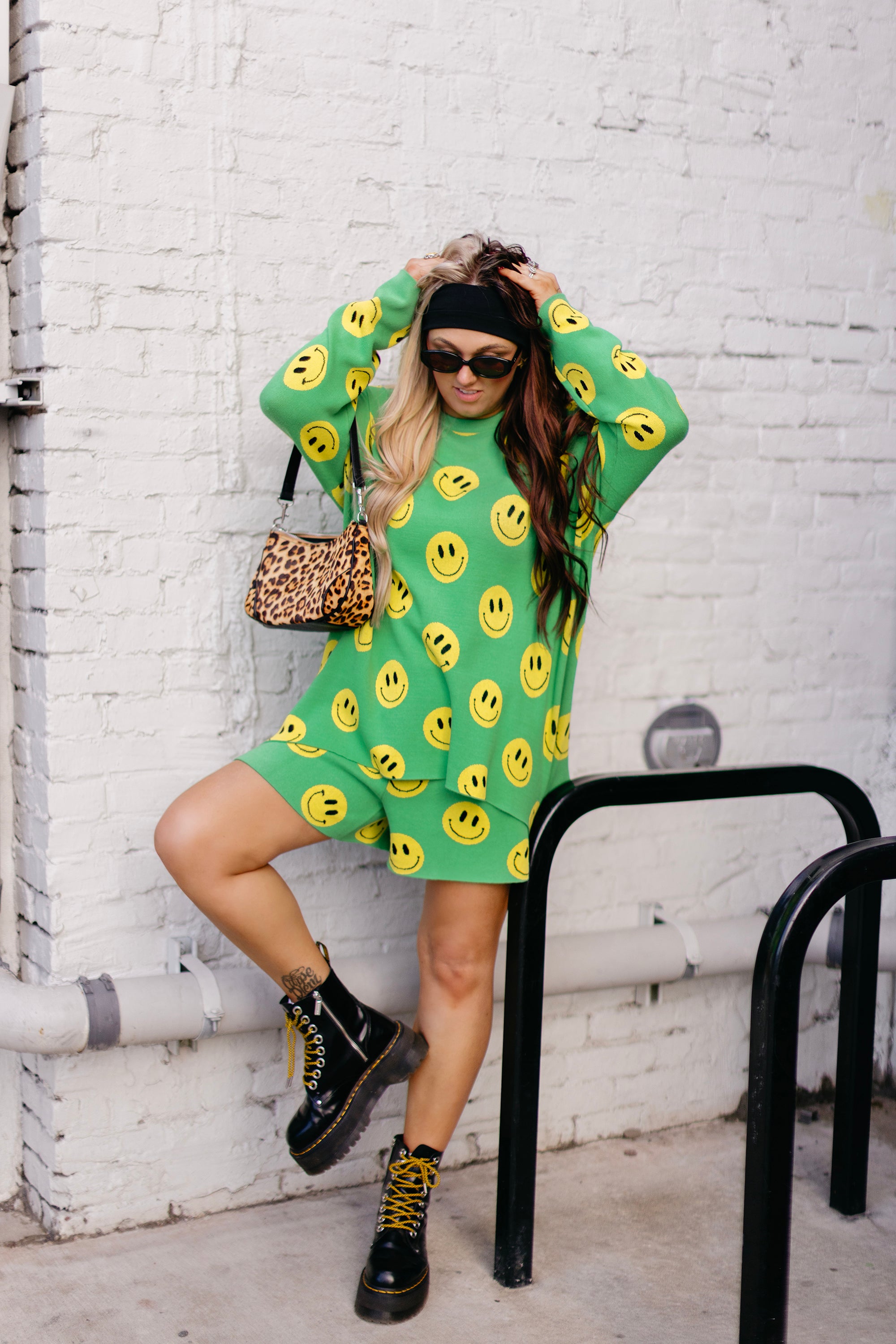 Made You Smile Green Knit Short Set