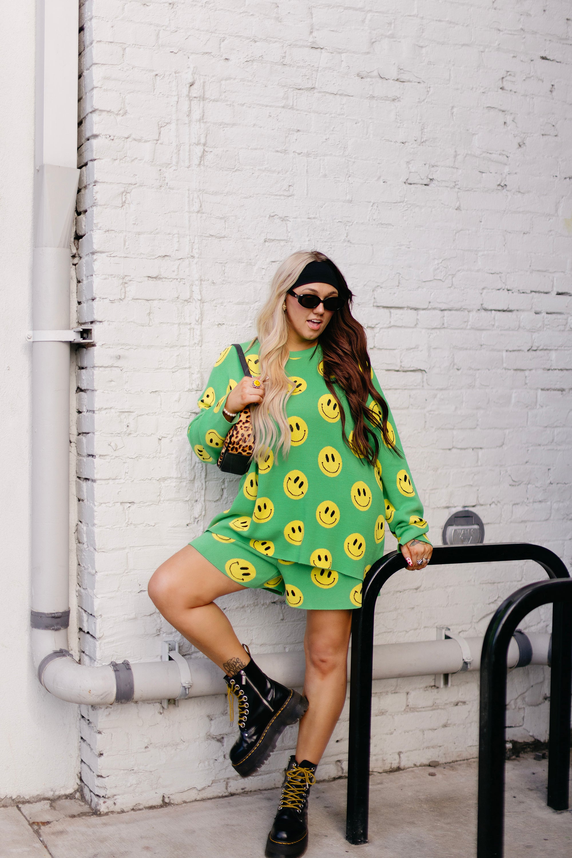 Made You Smile Green Knit Short Set