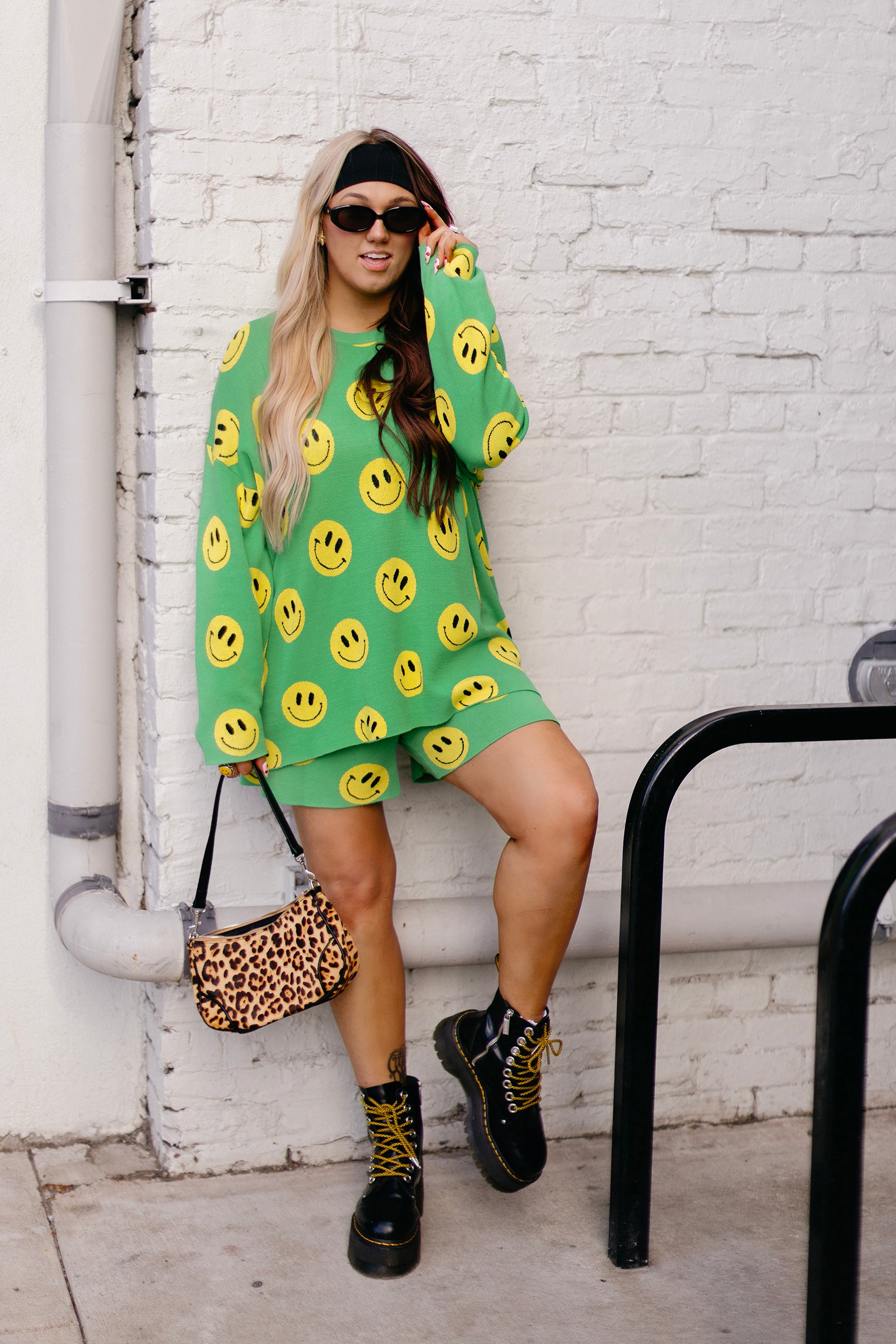 Made You Smile Green Knit Short Set