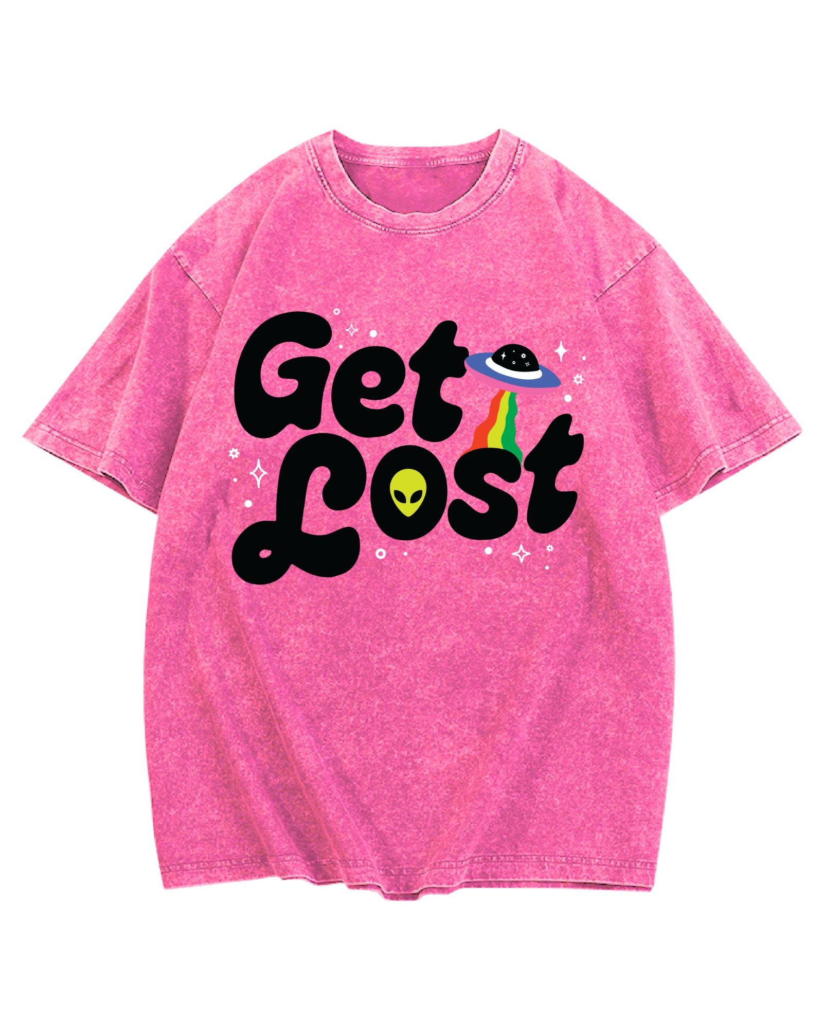 Get Lost - Pink Acid Wash Graphic Tee {Front + Back)