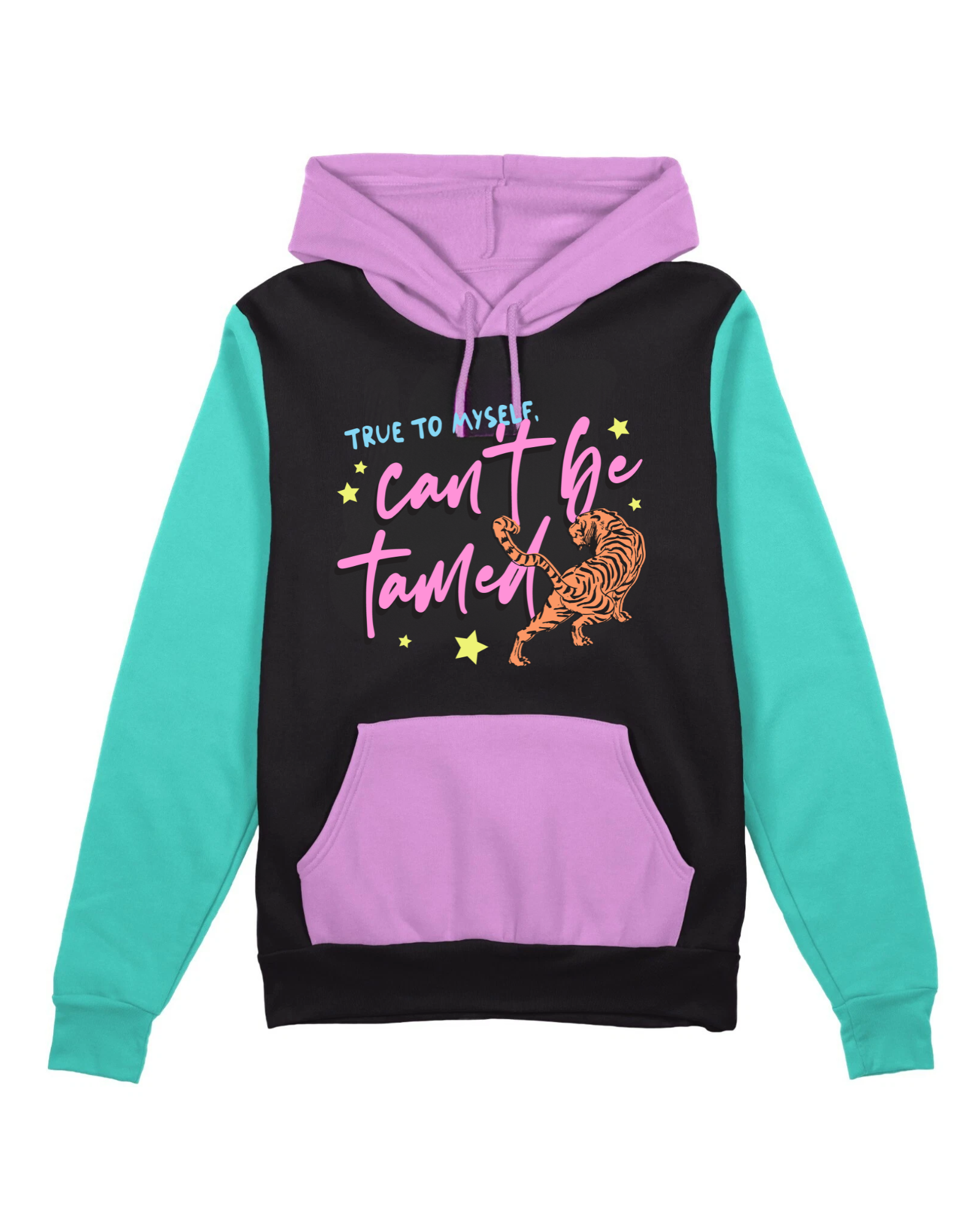Can't Be Tamed - Purple & Teal Color Block Graphic Hoodie