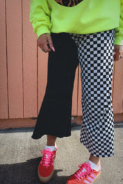 Half & Half Cropped Pants - BLACK + WHITE