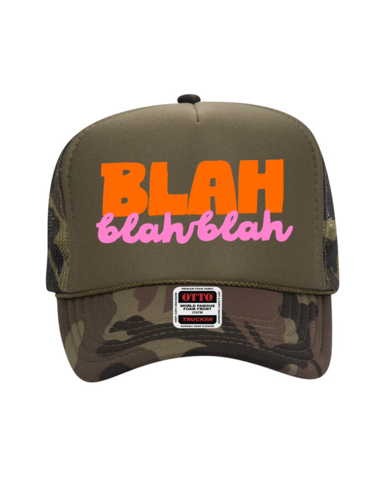 Blah Blah Blah Trucker Hat (Olive Camo)