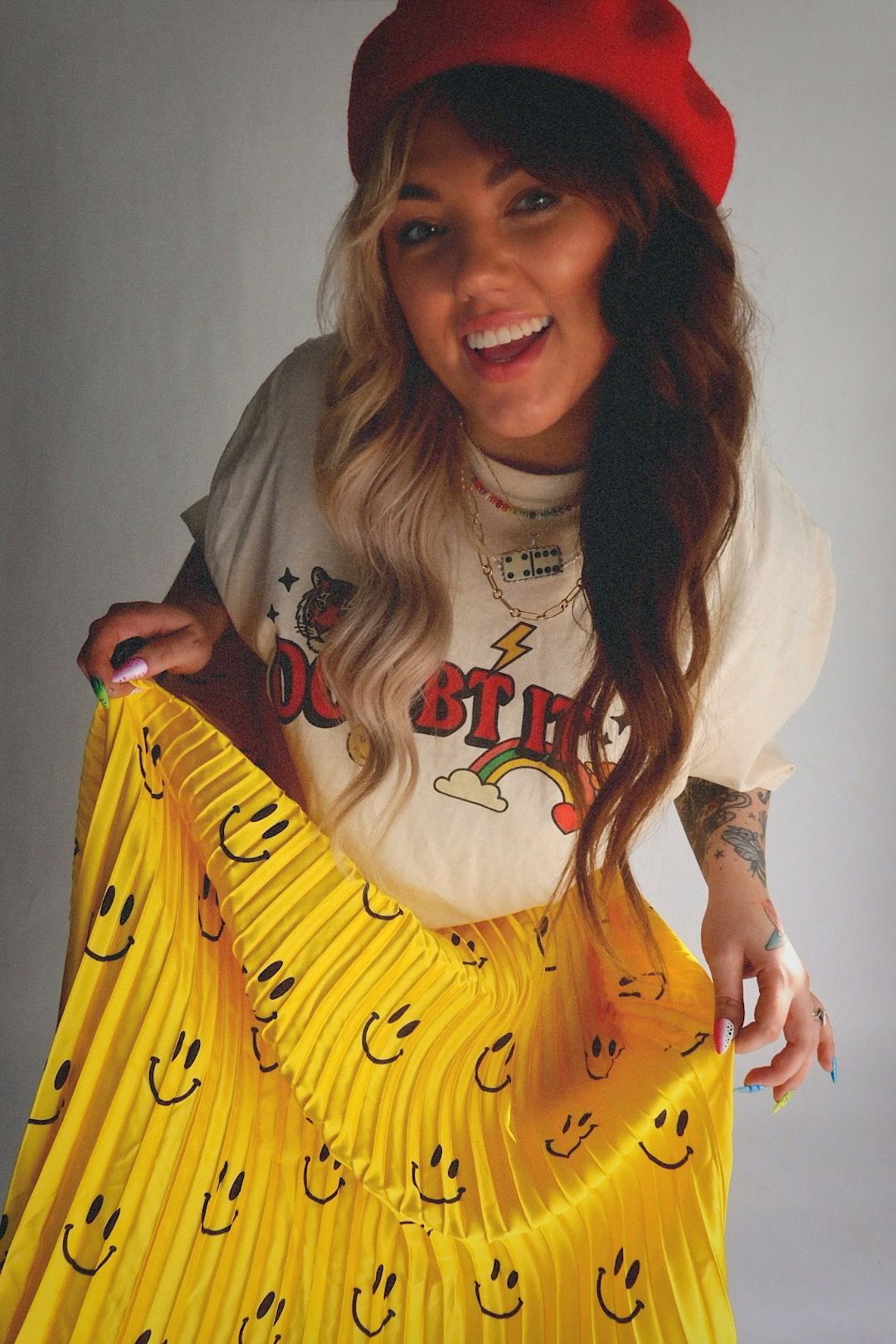 Happy To Be Here Smiley Pleated Skirt **RESTOCKED**