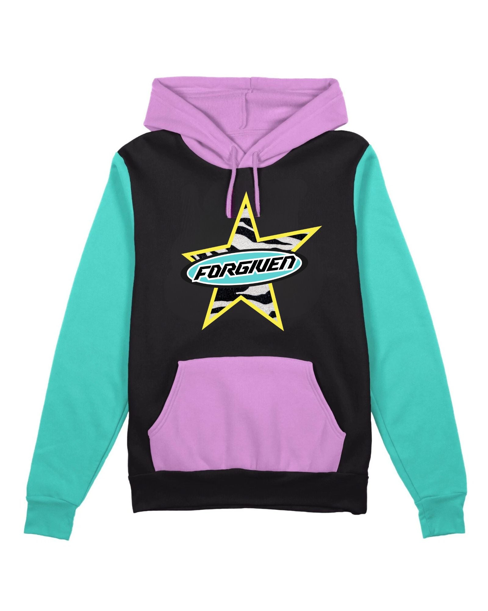 Forgiven - Purple & Teal Color Block Graphic Hoodie