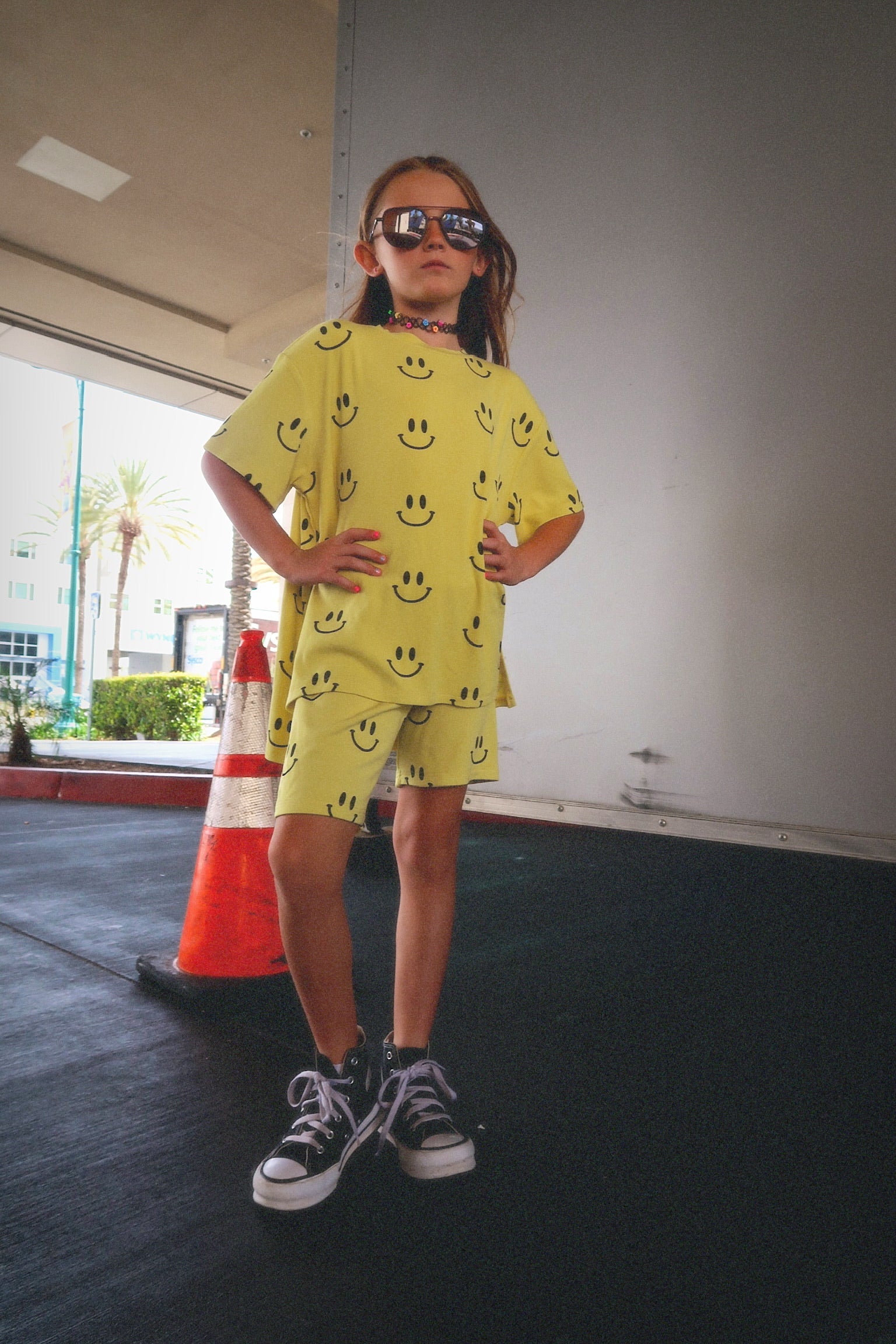 Happy To Be Here Oversized Smiley Shirt & Short Set (Kids)