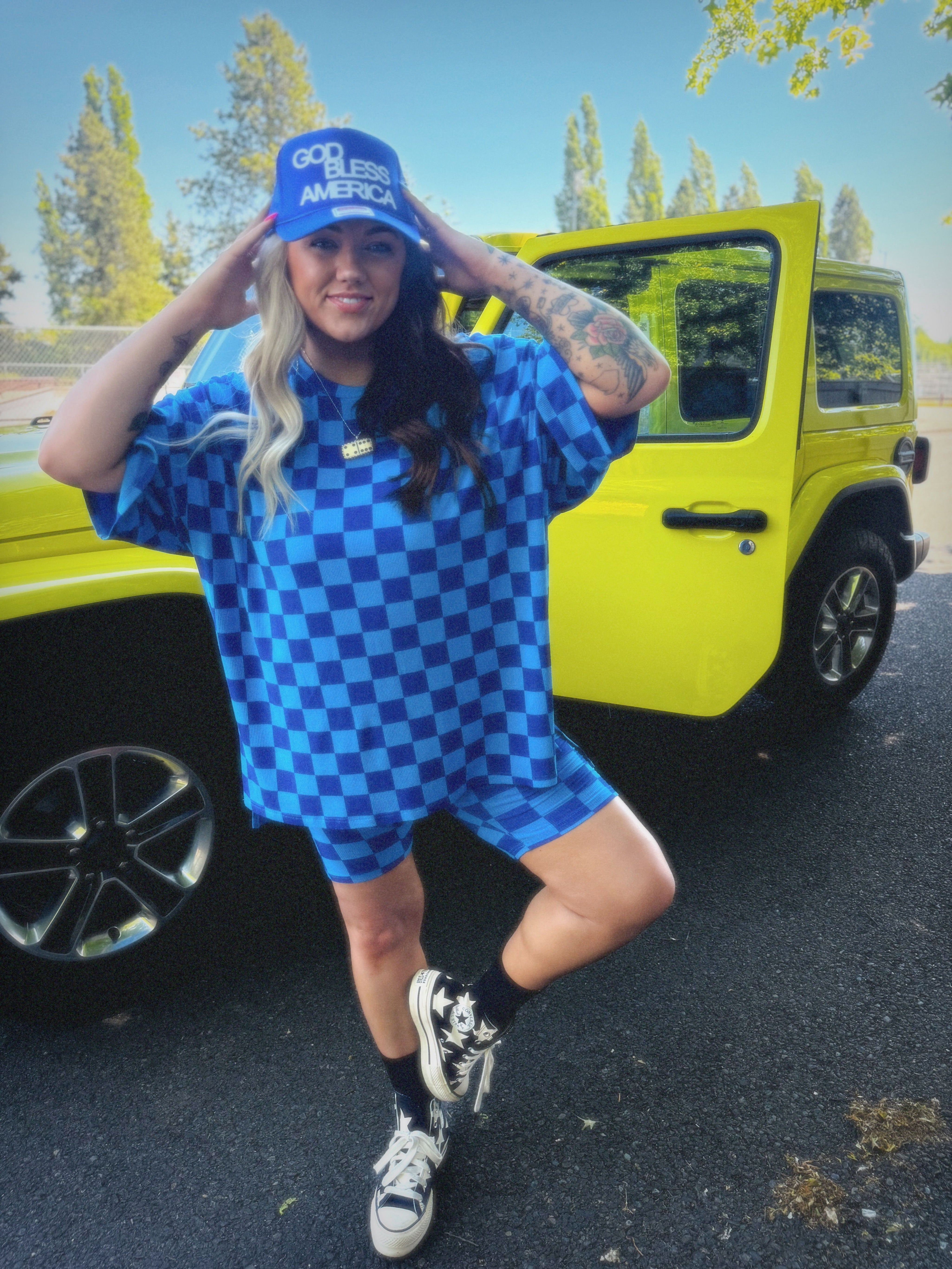 Check Yourself Blue Biker Short Set **RESTOCKED**