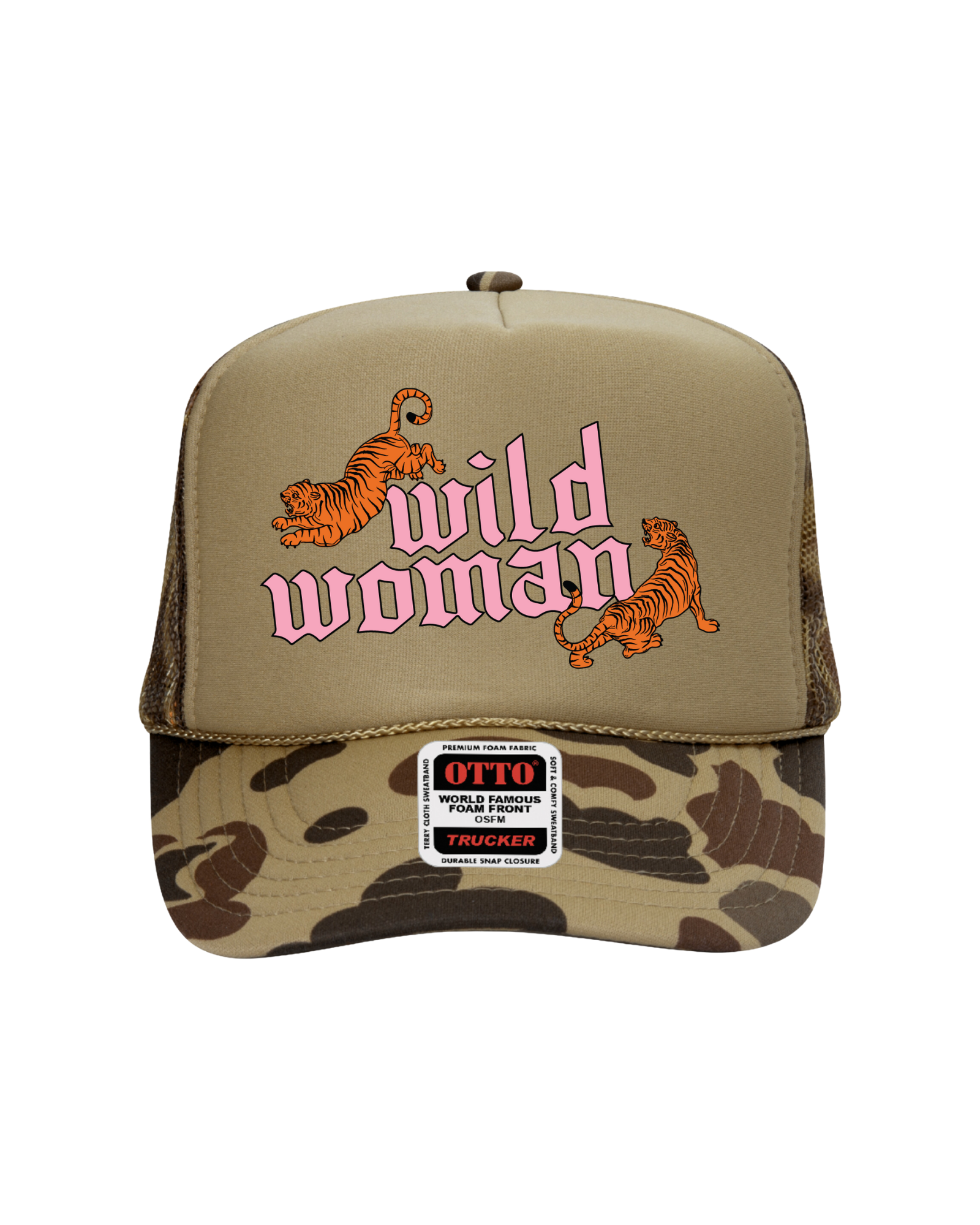 Wild Woman Trucker Hat (Tan Camo)