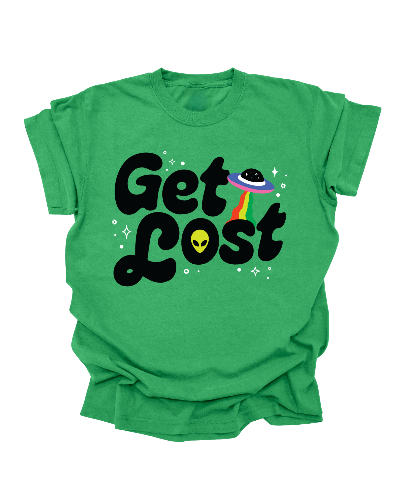 Get Lost - Kelly Green Graphic Tee (Front + Back)
