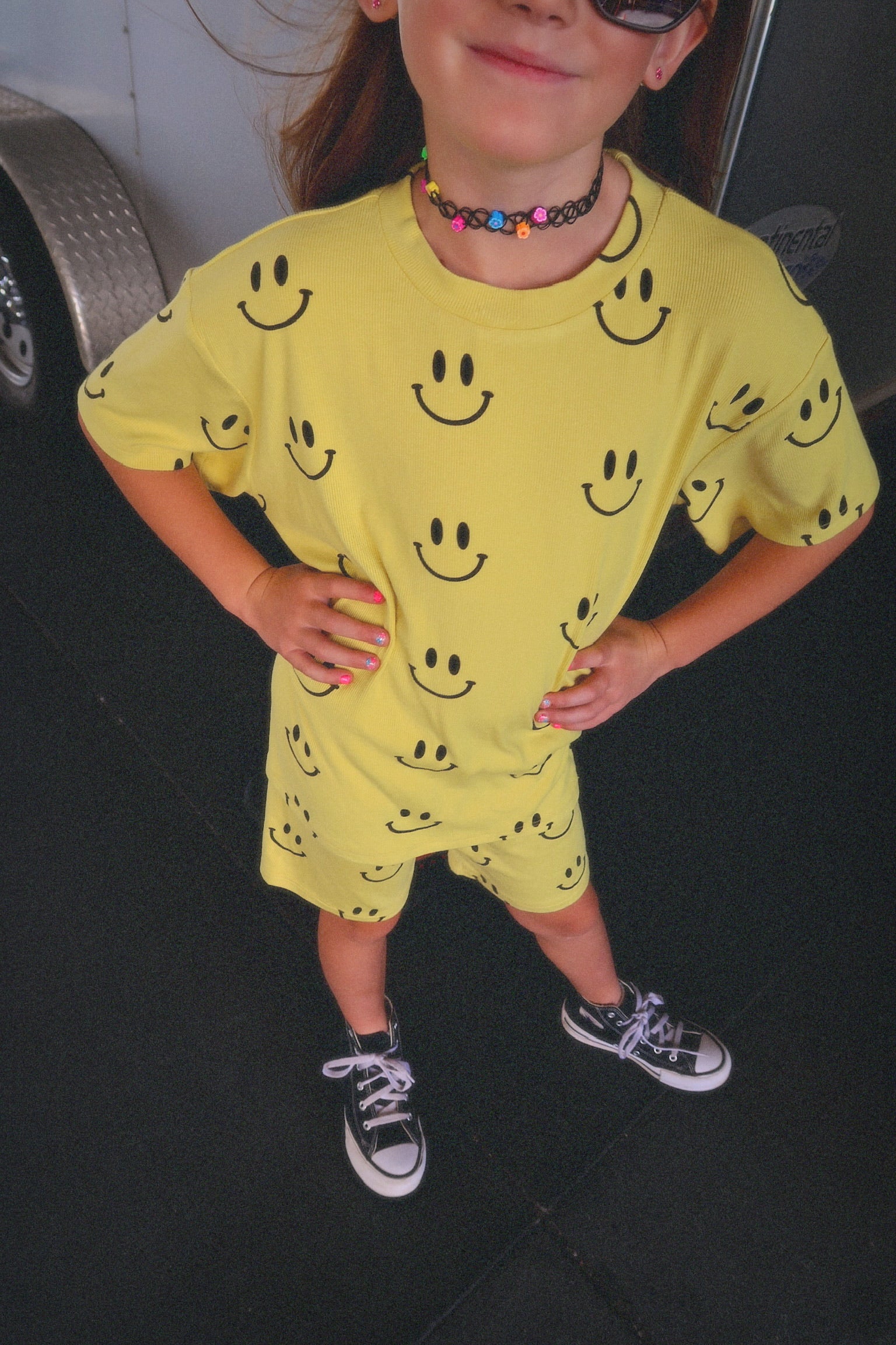 Happy To Be Here Oversized Smiley Shirt & Short Set (Kids)