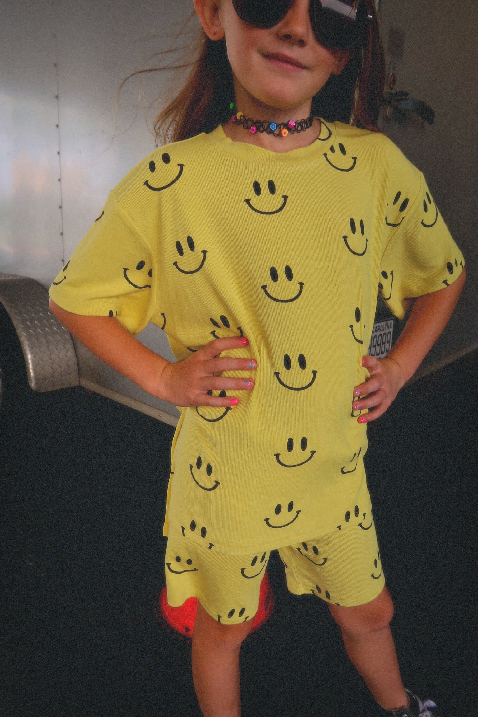 Happy To Be Here Oversized Smiley Shirt & Short Set (Kids)