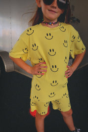 Happy To Be Here Oversized Smiley Shirt & Short Set (Kids)