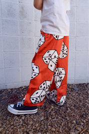 High Stakes Red Dice Satin Trousers - Kid Ave