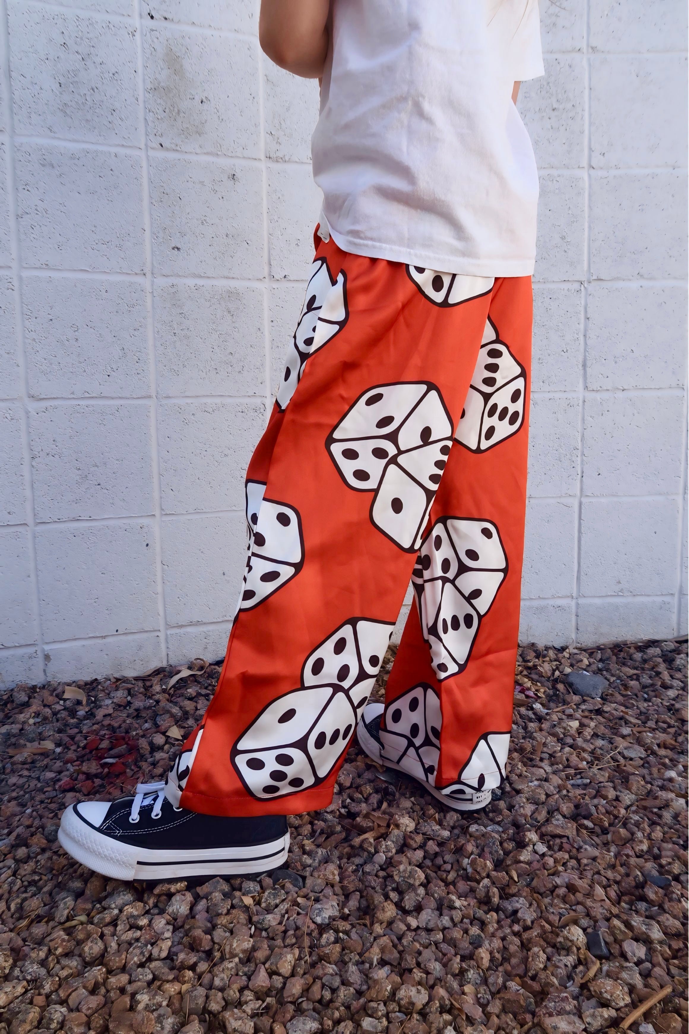 High Stakes Red Dice Satin Trousers - Kid Ave