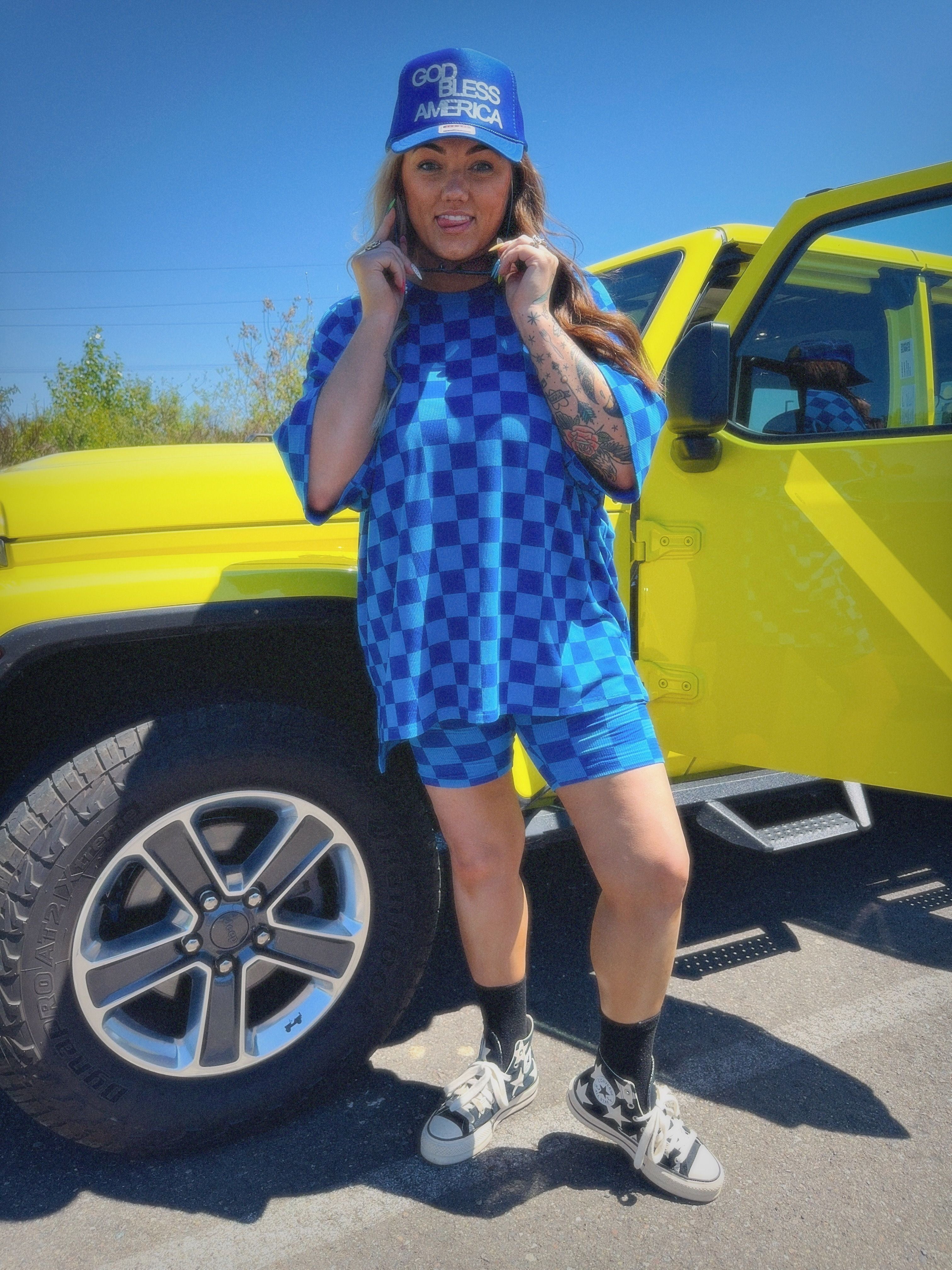 Check Yourself Blue Biker Short Set **RESTOCKED**