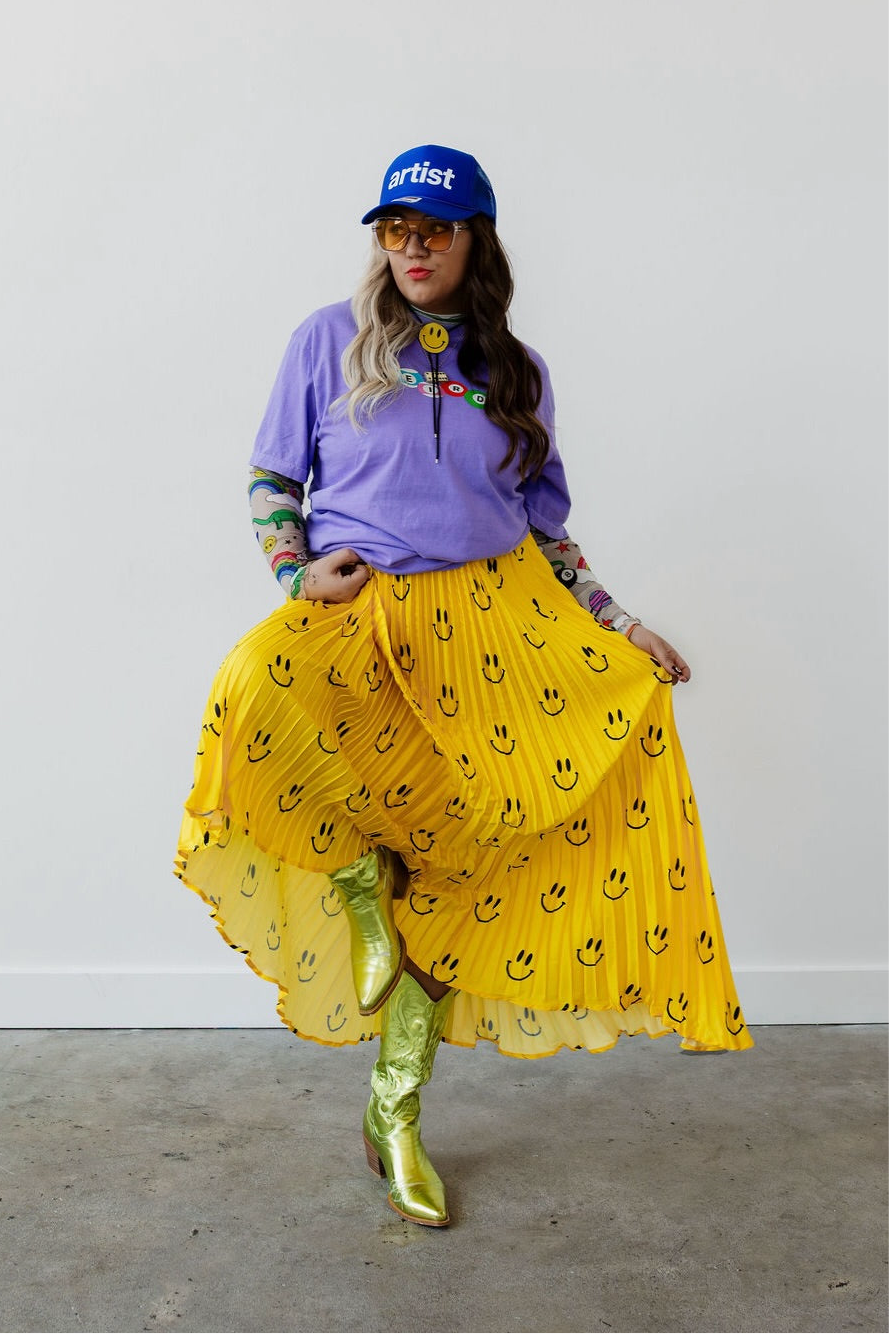 Happy To Be Here Smiley Pleated Skirt **RESTOCKED**