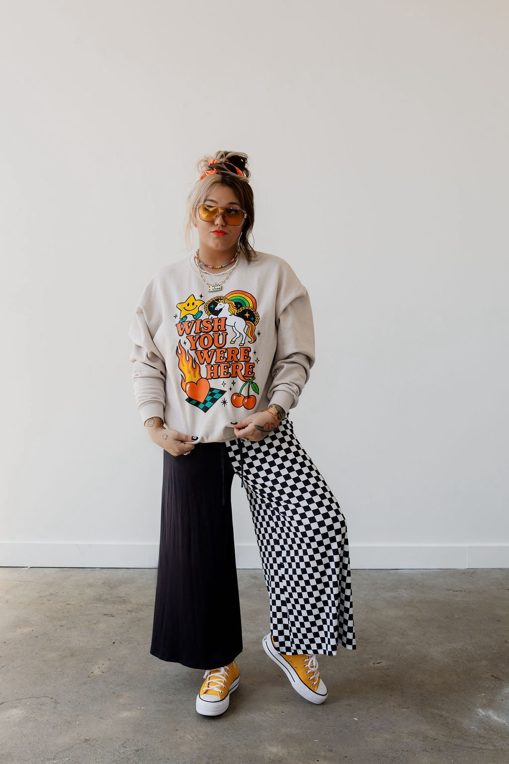Half & Half Cropped Pants - BLACK + WHITE