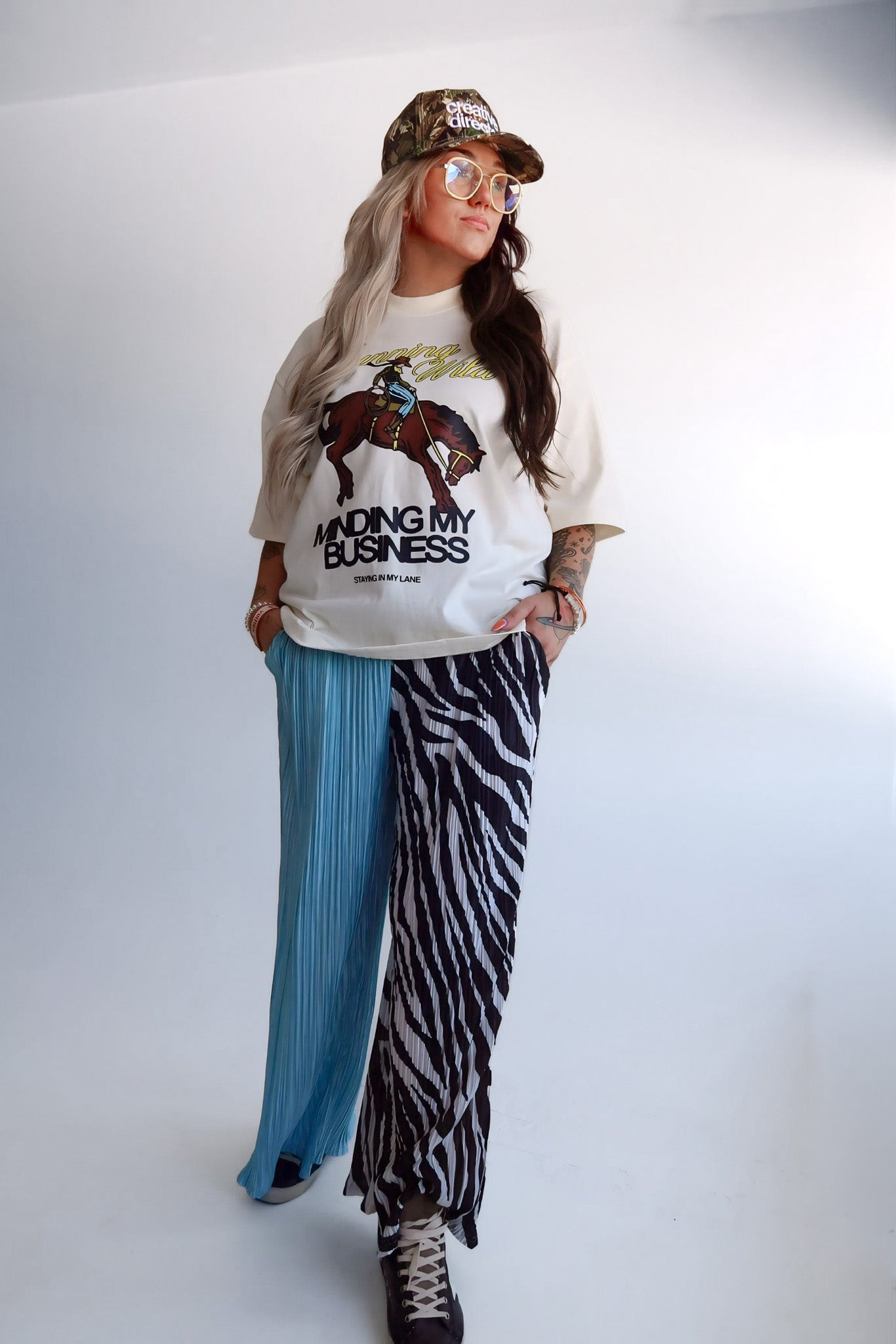 Zebra Split Plissé Pants