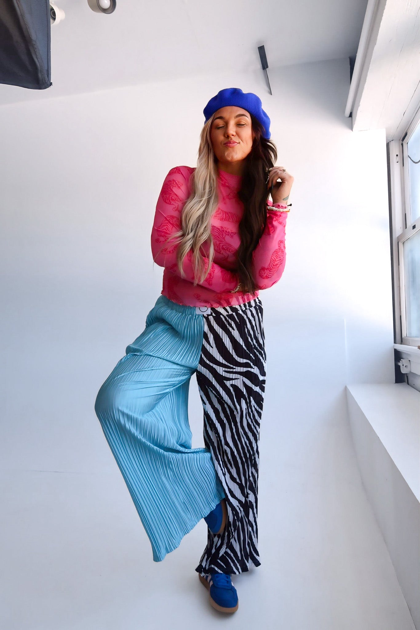 Zebra Split Plissé Pants