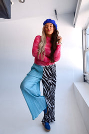 Zebra Split Plissé Pants