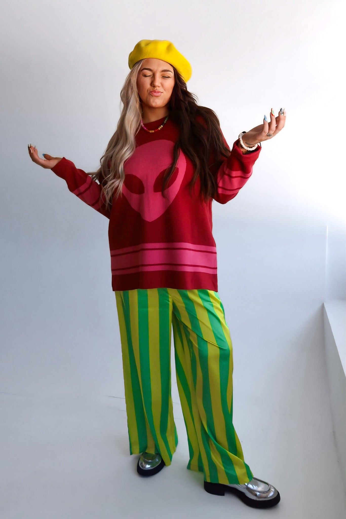 High Voltage Green Stripe Straight Leg Trousers