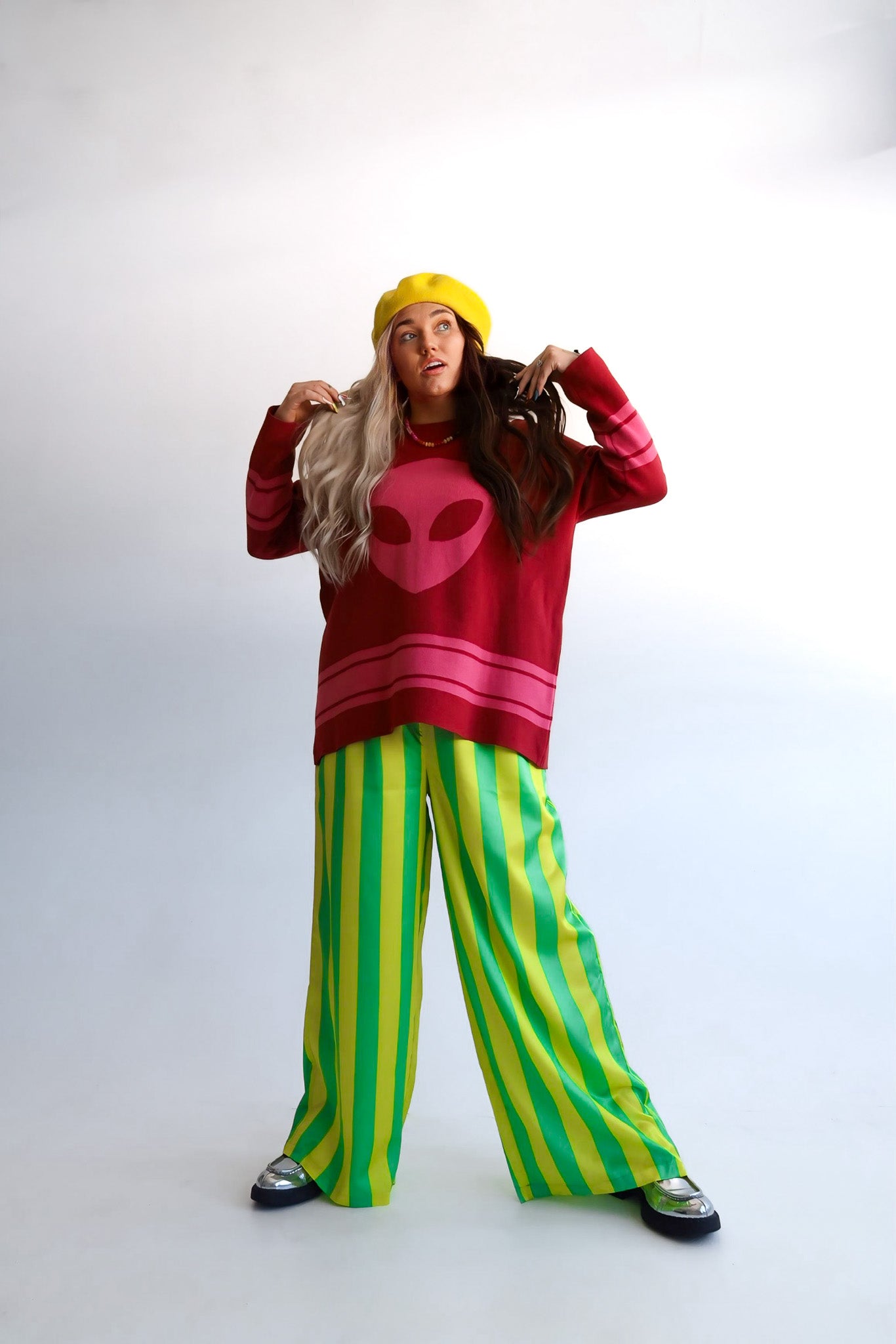 High Voltage Green Stripe Straight Leg Trousers