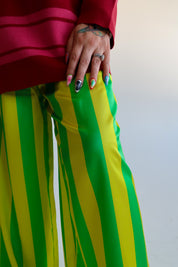 High Voltage Green Stripe Straight Leg Trousers