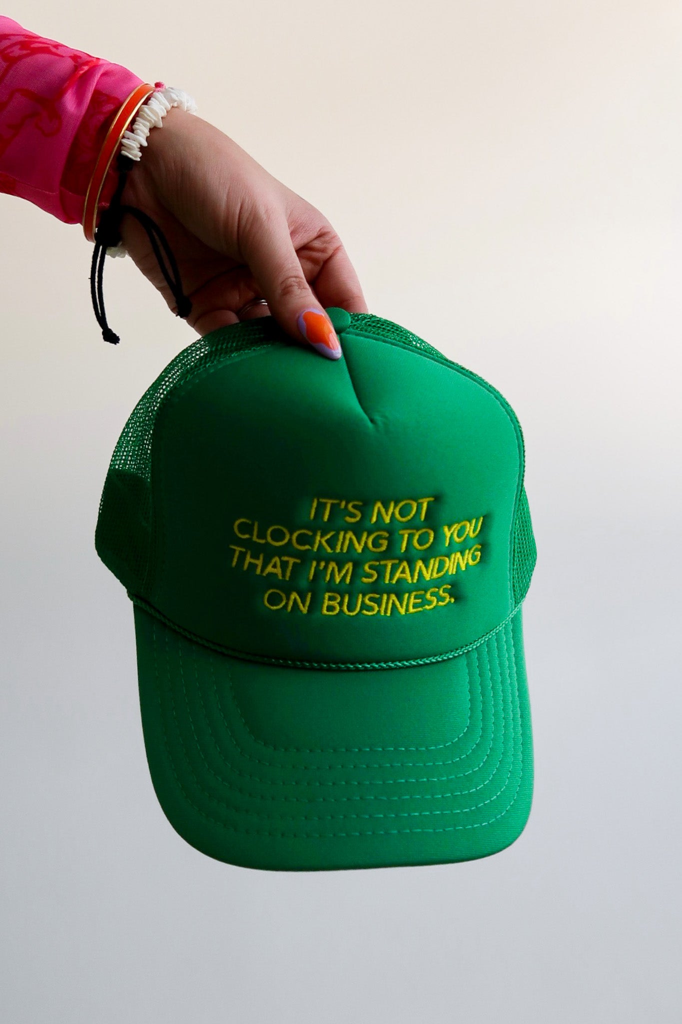 It's Not Clocking Embroidered Green Trucker Hat