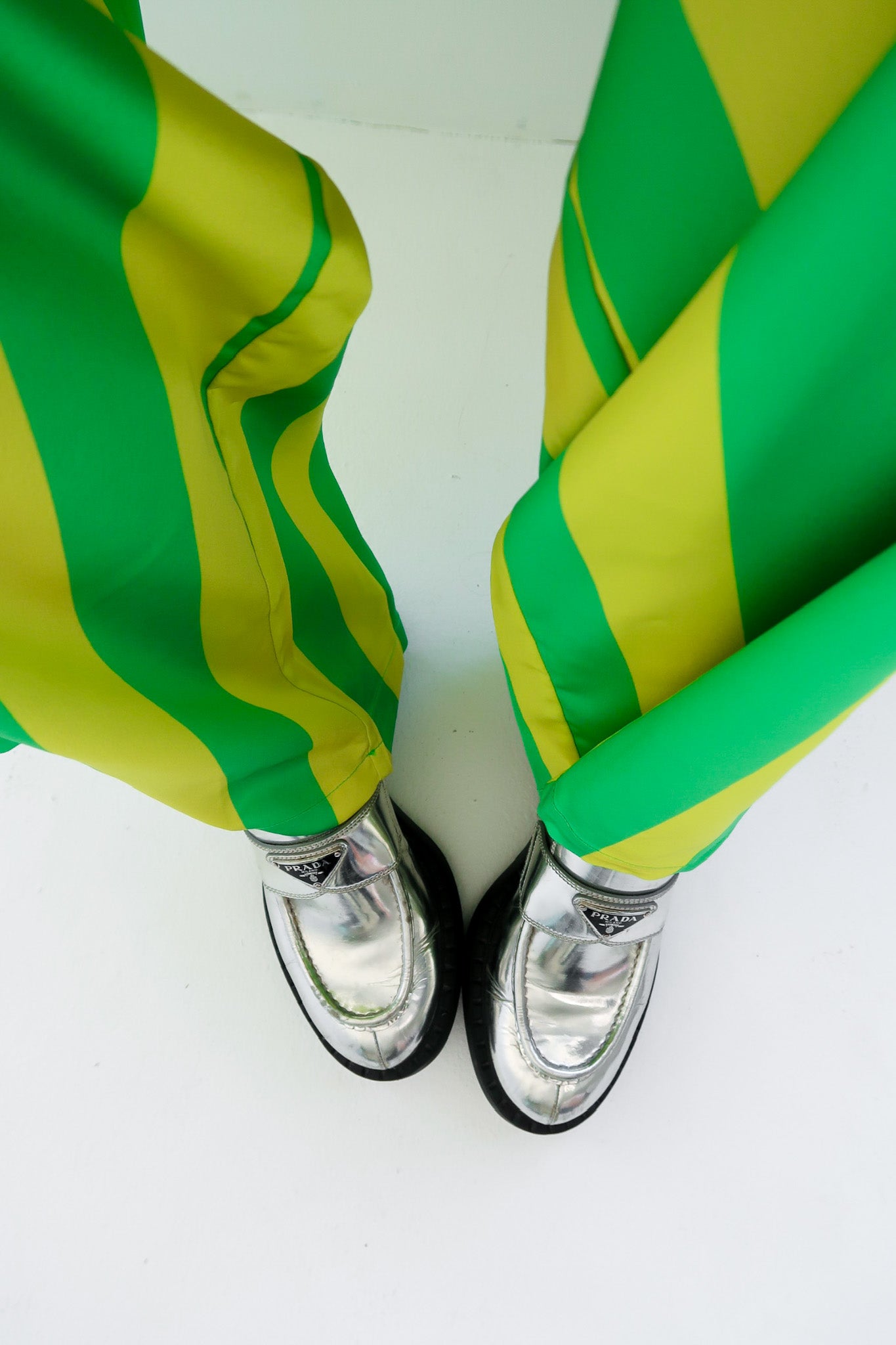 High Voltage Green Stripe Straight Leg Trousers