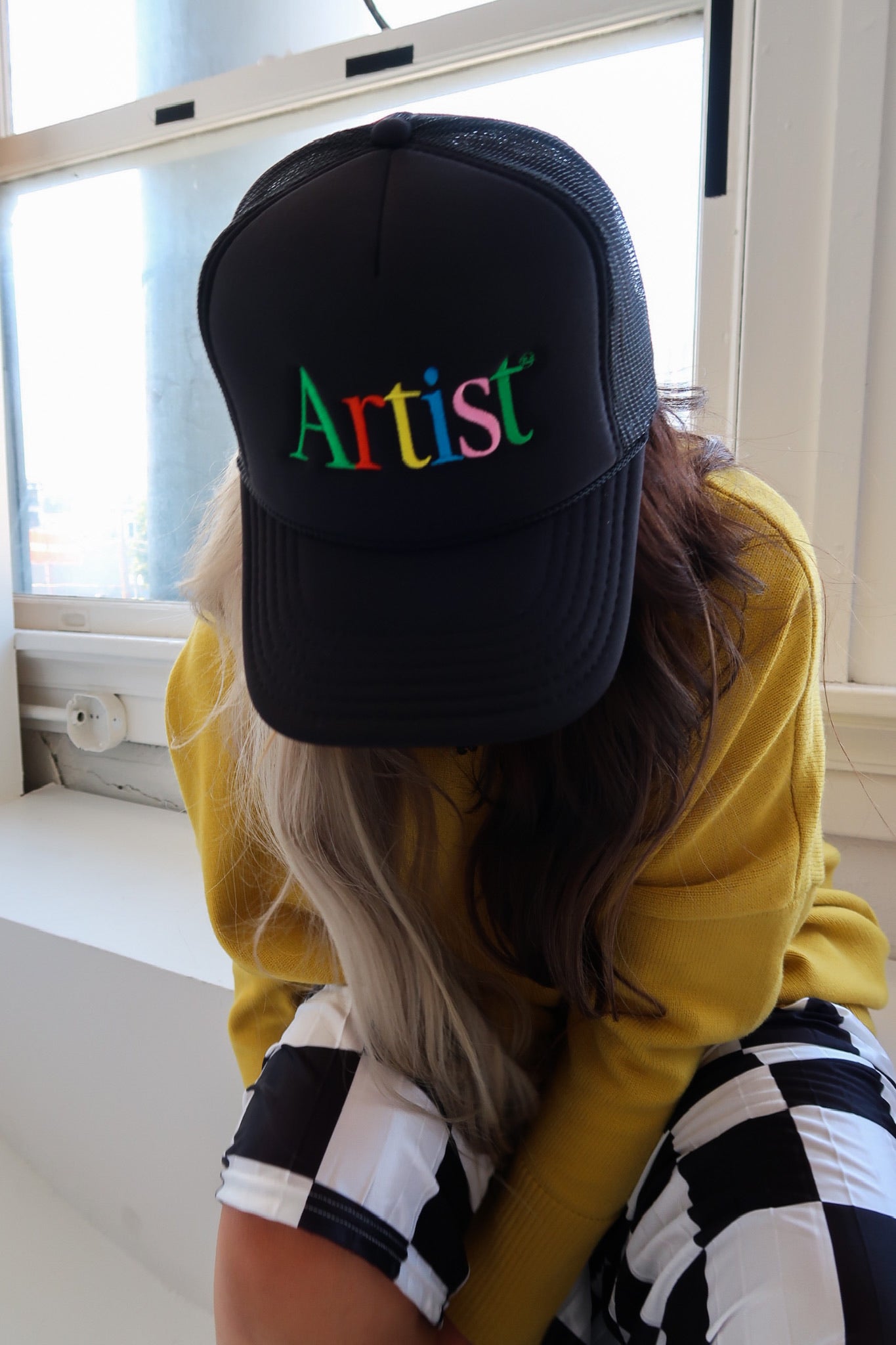 Artist Embroidered Black Trucker Hat