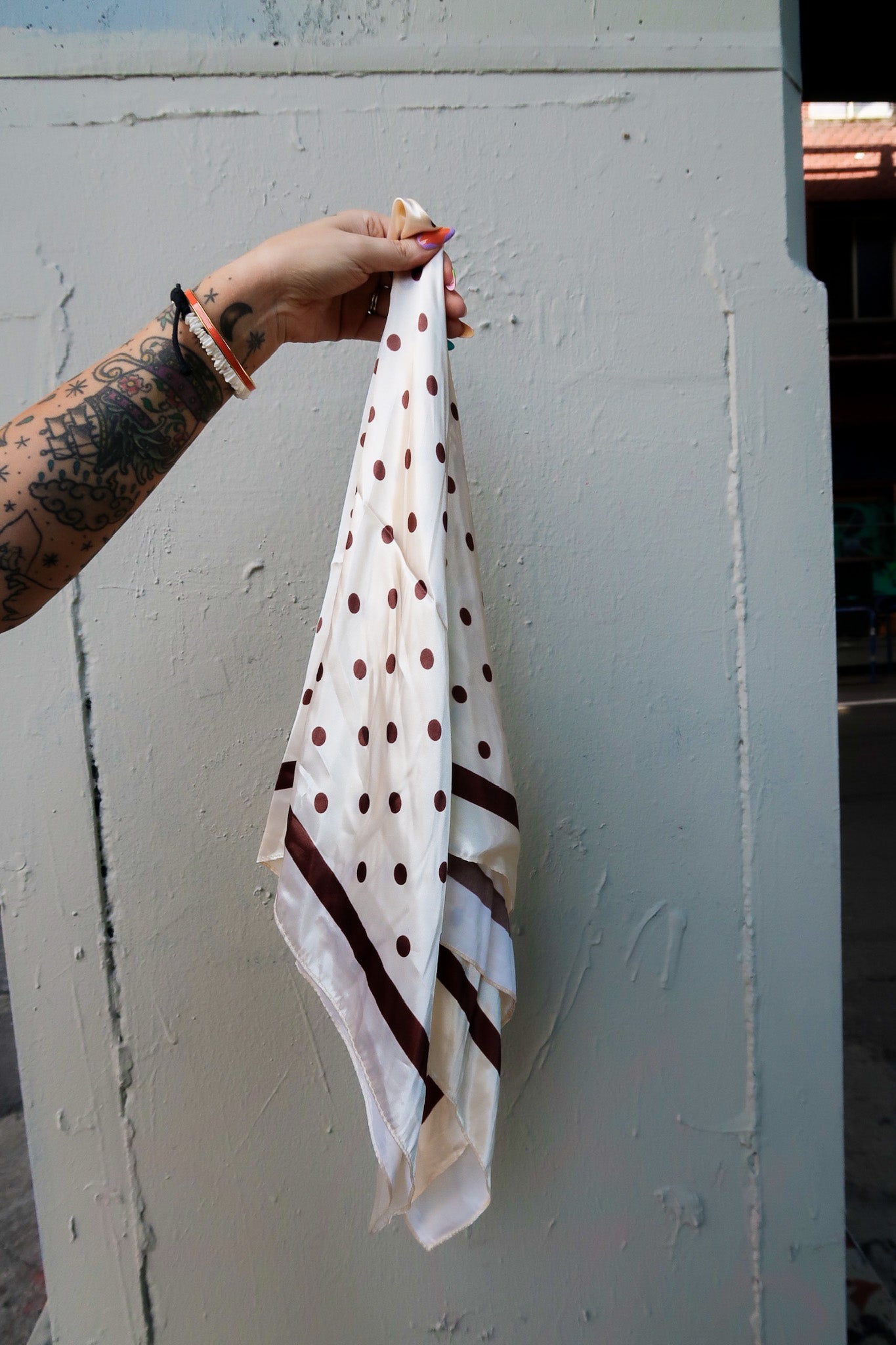 Cream Polka Dot Silk Scarf