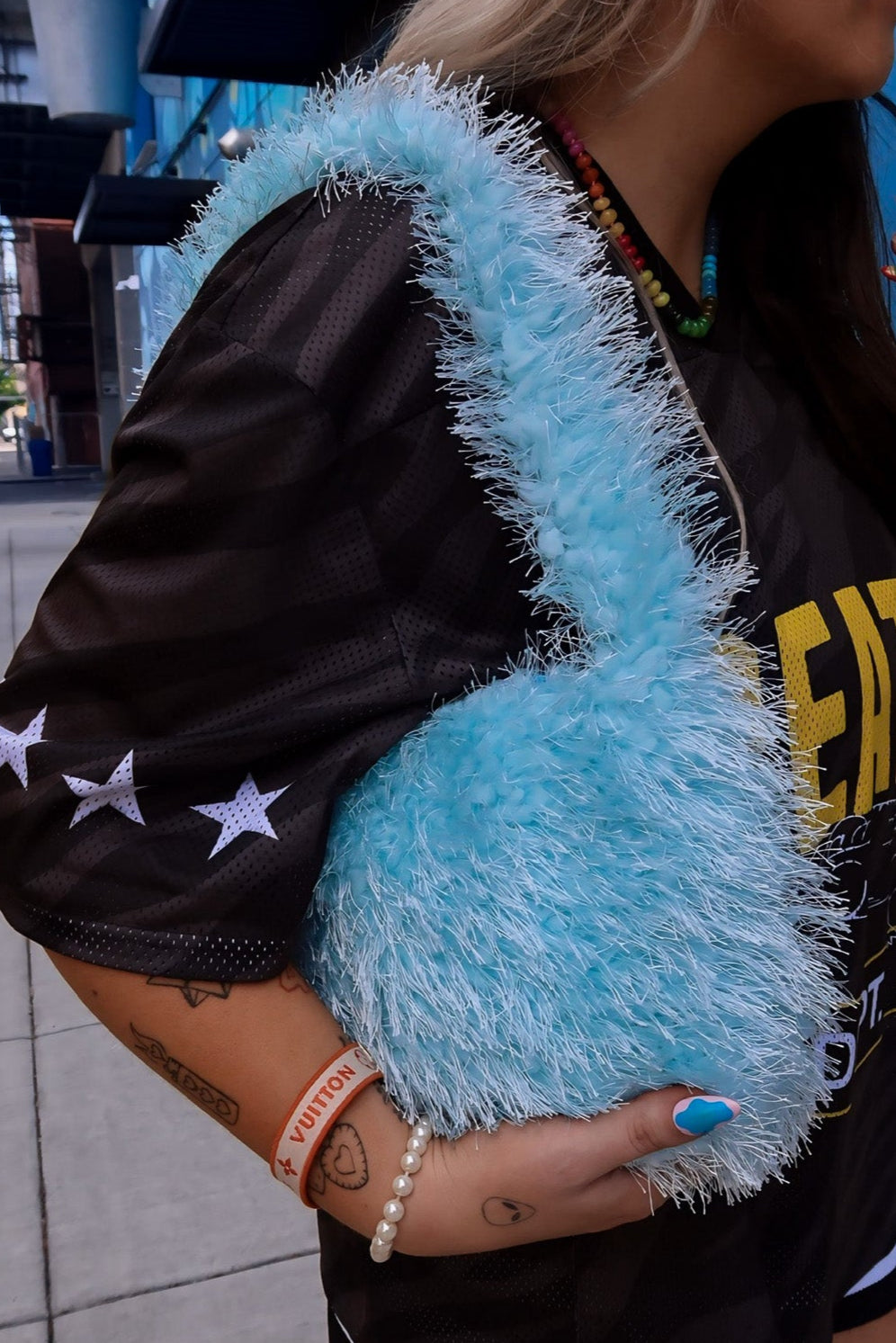 Fuzzy Blue Shoulder Bag