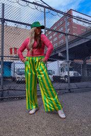 High Voltage Green Stripe Straight Leg Trousers