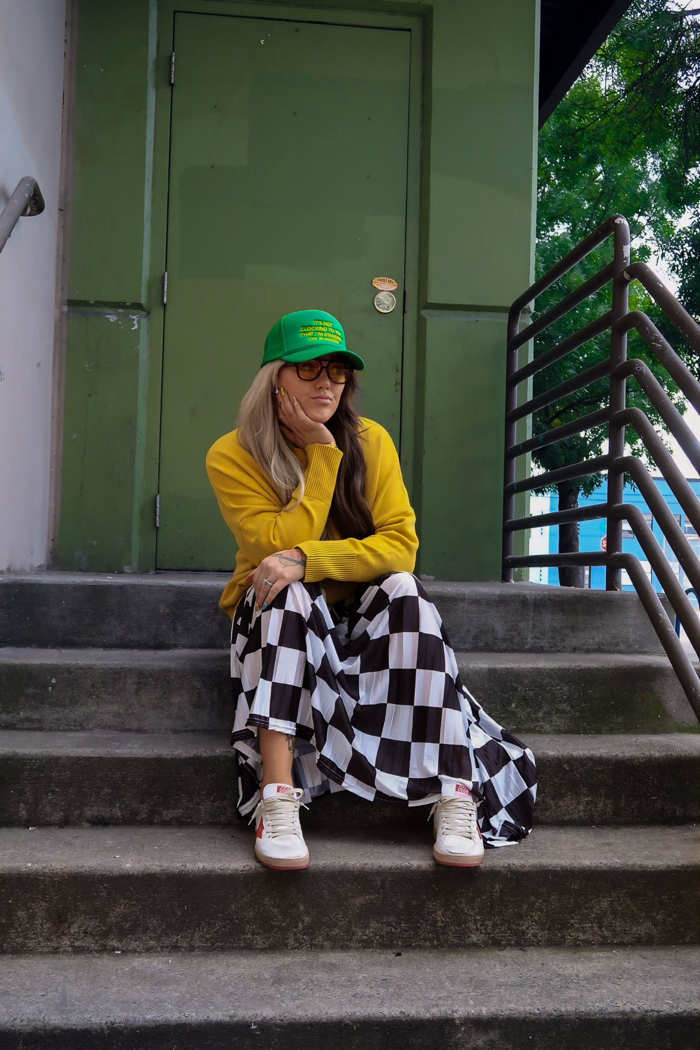 **PRE-ORDER: ships by 9/15** Victory Lap Checkered Maxi Pleated Skirt