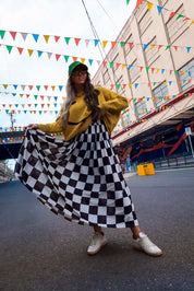 **PRE-ORDER: ships by 9/15** Victory Lap Checkered Maxi Pleated Skirt
