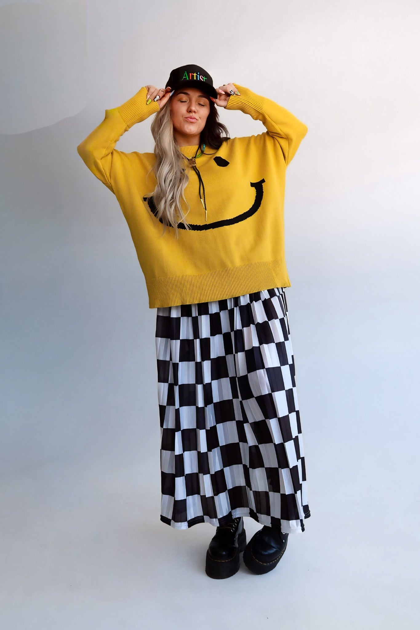 **PRE-ORDER: ships by 9/15** Victory Lap Checkered Maxi Pleated Skirt