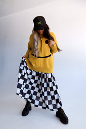 **PRE-ORDER: ships by 9/15** Victory Lap Checkered Maxi Pleated Skirt