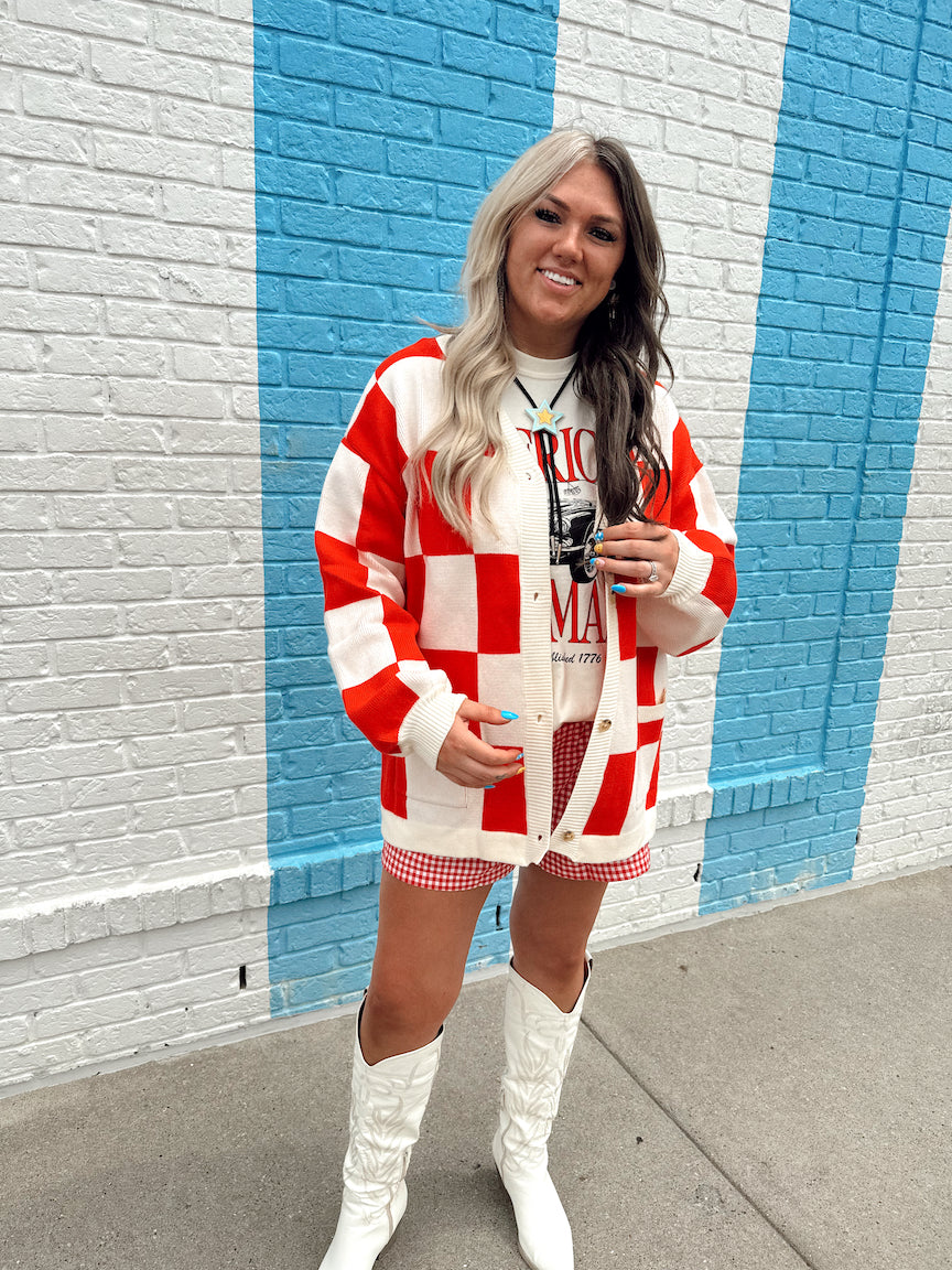 Retro Red Checkered Sweater