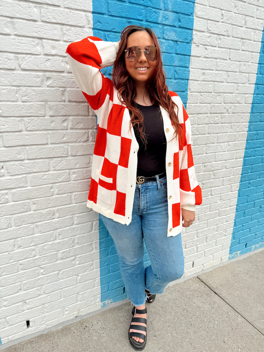 Retro Red Checkered Sweater