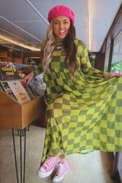 Grandma Green Checkered Mesh Dress **RESTOCKED**