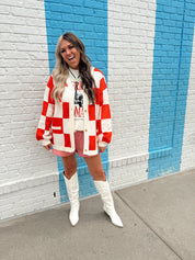 Retro Red Checkered Sweater