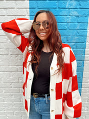 Retro Red Checkered Sweater
